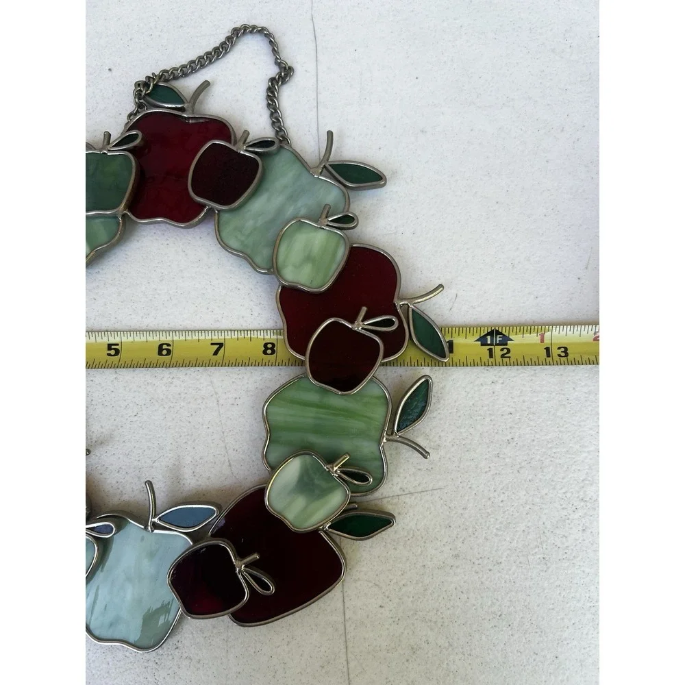 Stained Glass Wreath Chain For Hanging Apples Red Green Fall Teacher Sun Catcher - Picture 4 of 8